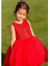 Red Lace Tulle Short Flower Girl Dress With Heart Cutout